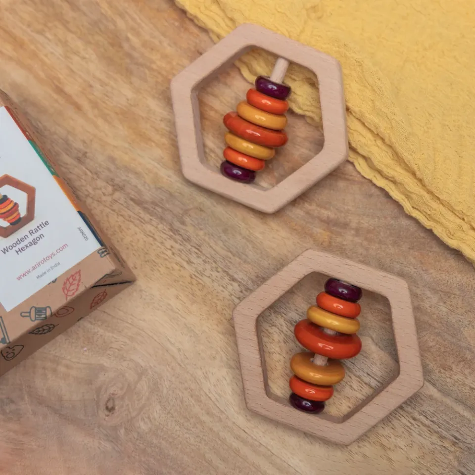 Wooden Rattle - Hexagon