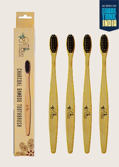 Bamboo Toothbrush Charcoal Adult - Soft (Pack of 4)